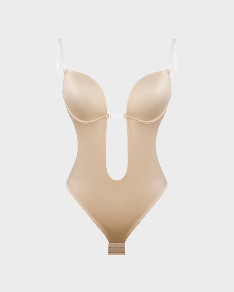 Backless Strapless U Plunge Thong Bodysuit