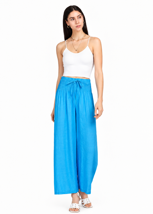 Women’s High-Waist Wide-Leg Casual Pants – Shirred Drawstring Loose Fit Ankle Trousers