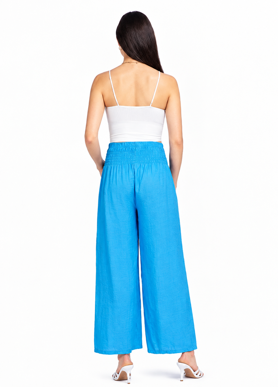 Women’s High-Waist Wide-Leg Casual Pants – Shirred Drawstring Loose Fit Ankle Trousers