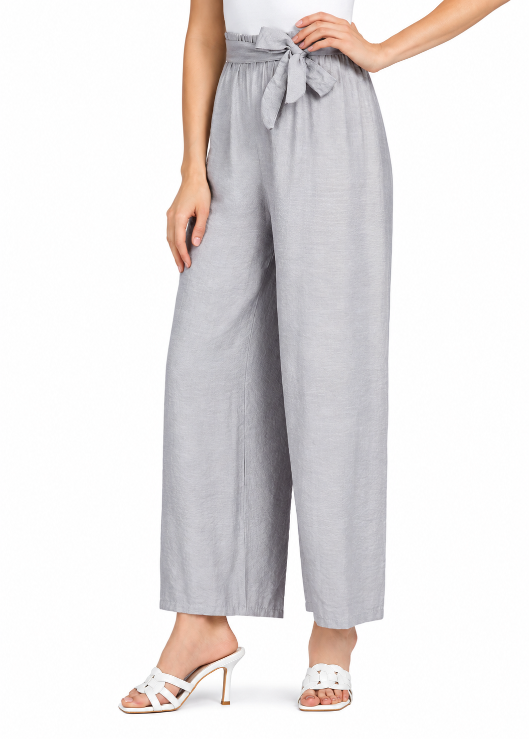 Women’s High-Waist Wide-Leg Casual Trousers – Ruched Lace-Up Loose Fit Ankle-Length Pants