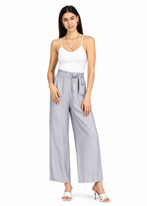 Women’s High-Waist Wide-Leg Casual Trousers – Ruched Lace-Up Loose Fit Ankle-Length Pants