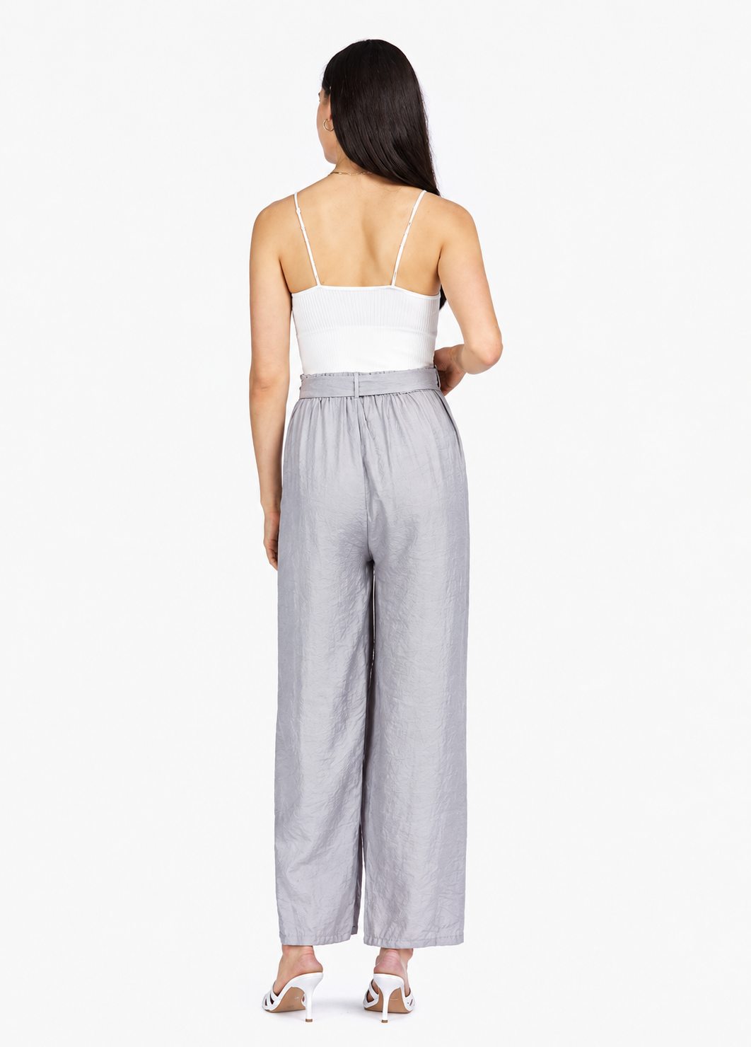 Women’s High-Waist Wide-Leg Casual Trousers – Ruched Lace-Up Loose Fit Ankle-Length Pants