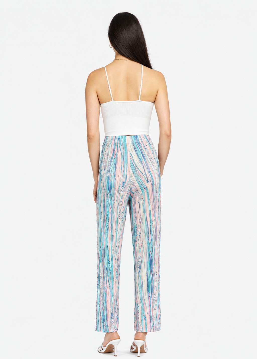 Women’s Pleated Digital Print Wide-Leg Trousers – Natural Waist Regular Fit Long Casual Pants